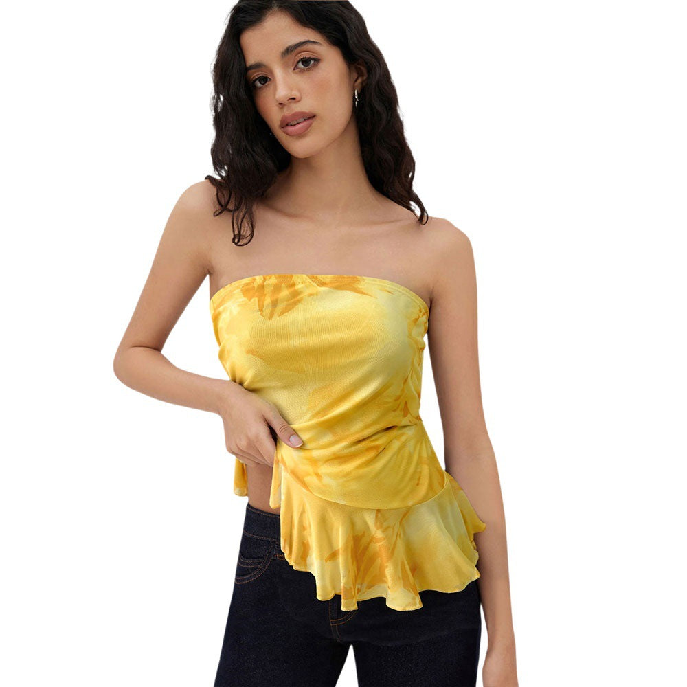 Women’s bandeau top with flowing ruffles and gathered details Chic & Stil