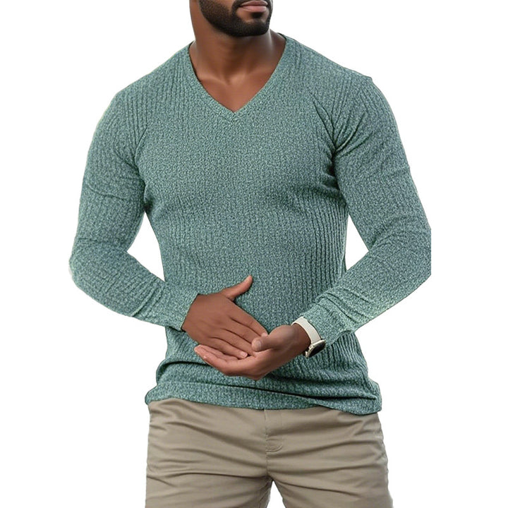 Elegant V-neck sweater for men in textured knitted material Lune London