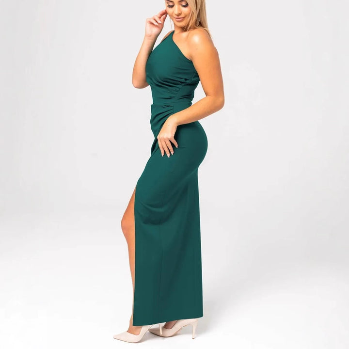 Elegant off-shoulder evening dress for women with frill details Lune London