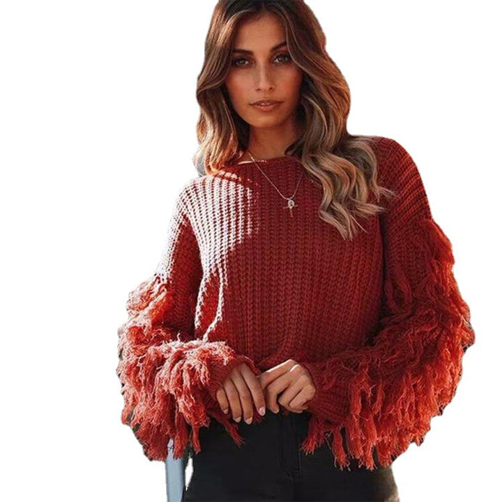 Wool knit sweater for women with fringed sleeves Lune London