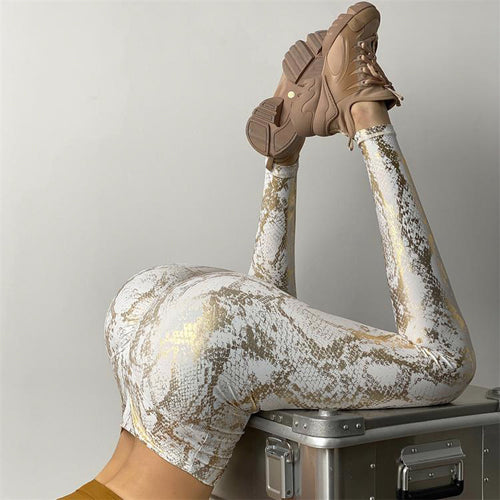 High-waisted snake print sport leggings for women Lune London