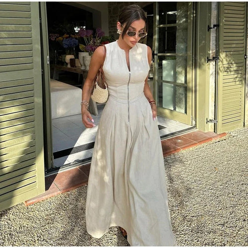 Women Elegant Casual Dress with a High Collar Design and Hidden Zipper Lune London