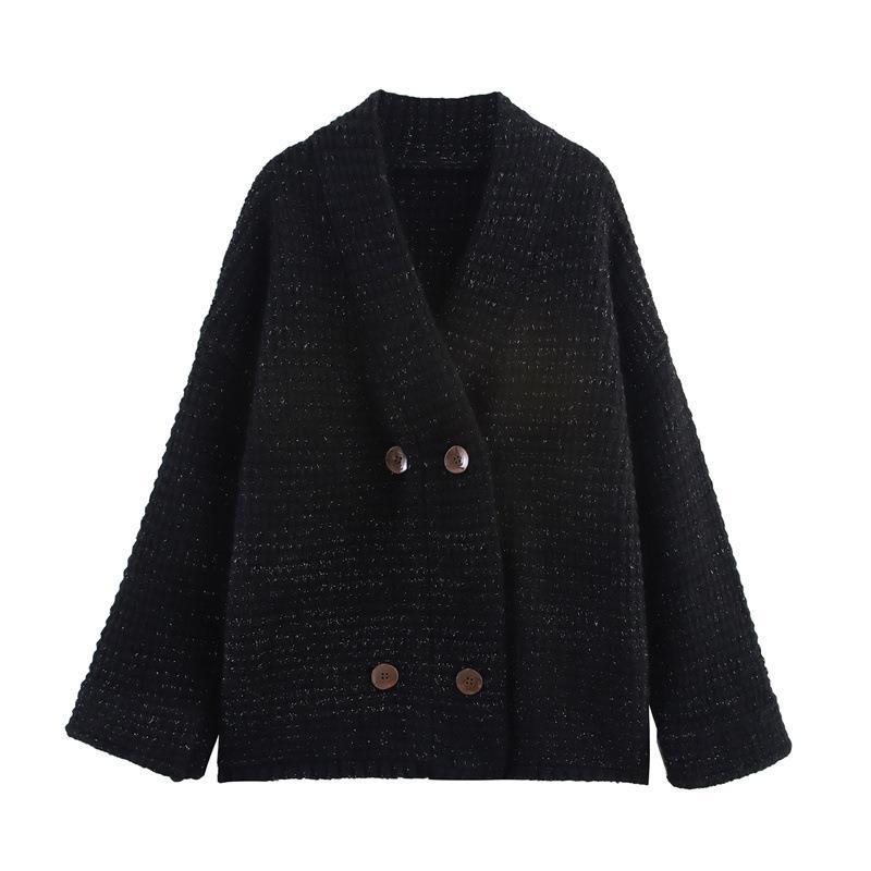 Ladies quilted knit with decorative button closure and high collar Lune London