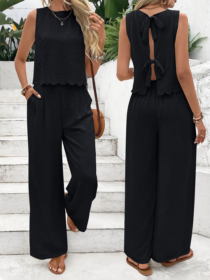 Women's jumpsuit with elegant back neckline and wide leg Lune London
