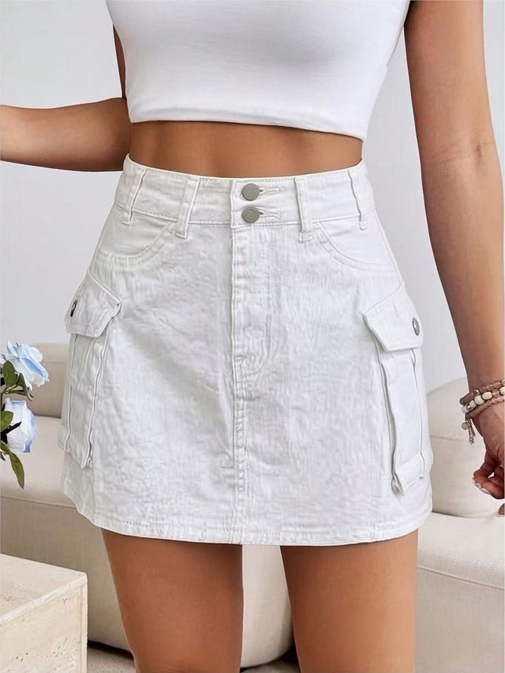 Women's denim mini skirt with patch pockets and modern details Lune London
