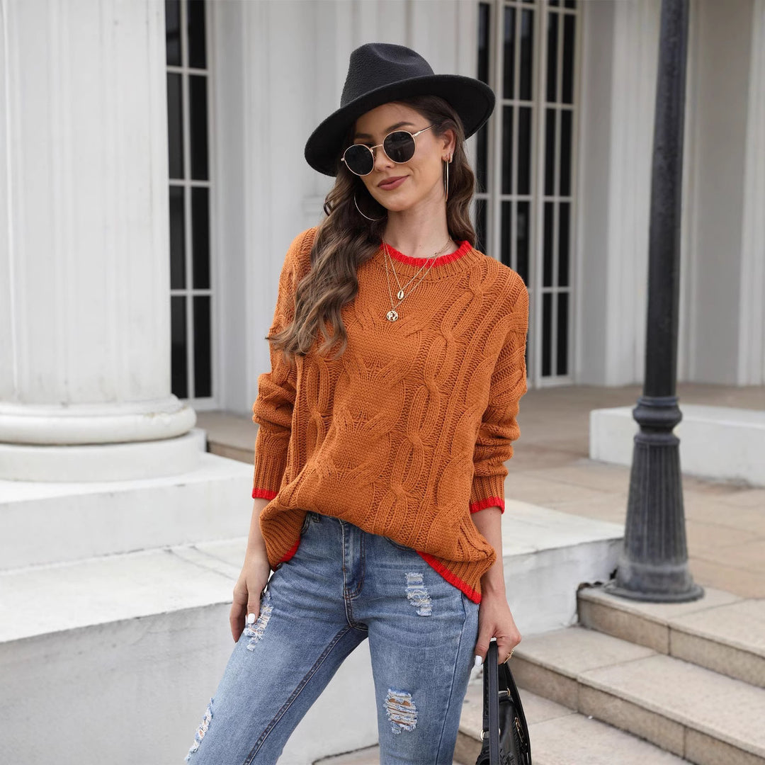 Pull femme en tricot épais avec un motif en câble unique et des accents tendance Chic & Stil