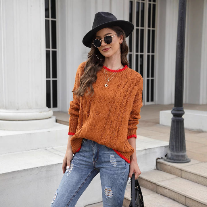 Pull femme en tricot épais avec un motif en câble unique et des accents tendance Chic & Stil