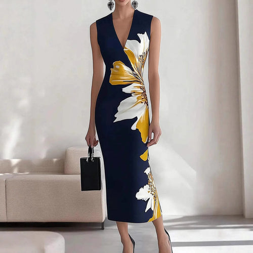 Ladies Elegant Floral Print Midi Dress Lune London