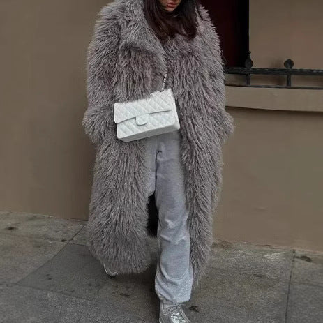 Ladies Oversized Fluffy Faux Fur Coat Lune London