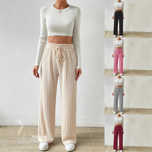Loose knit pants for women with elastic waistband and trendy longitudinal structure Lune London