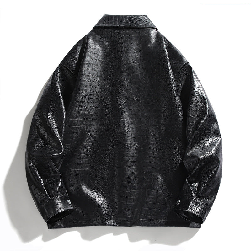 Men's synthetic leather jacket with chic and stylish croc design