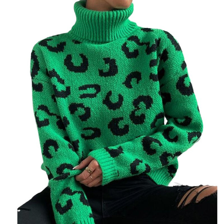 Lune London Women’s High Neck Sweater with Leopard Pattern