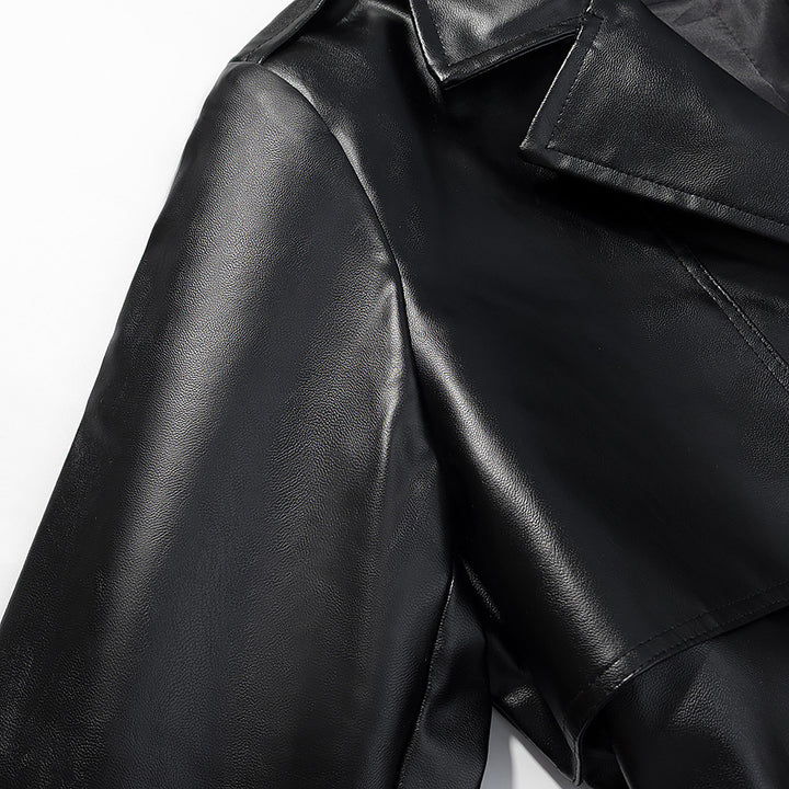 Elegant faux leather trench coat for women with tie belt Lune London