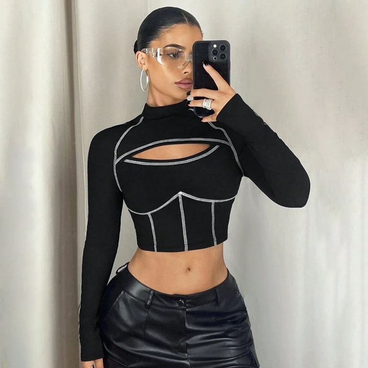 Chic and Stylish Women's Cropped Sweater with Cut-Out Design