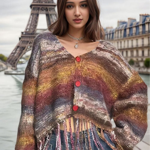 Ladies Fringe Cardigan with V Neck Lune London