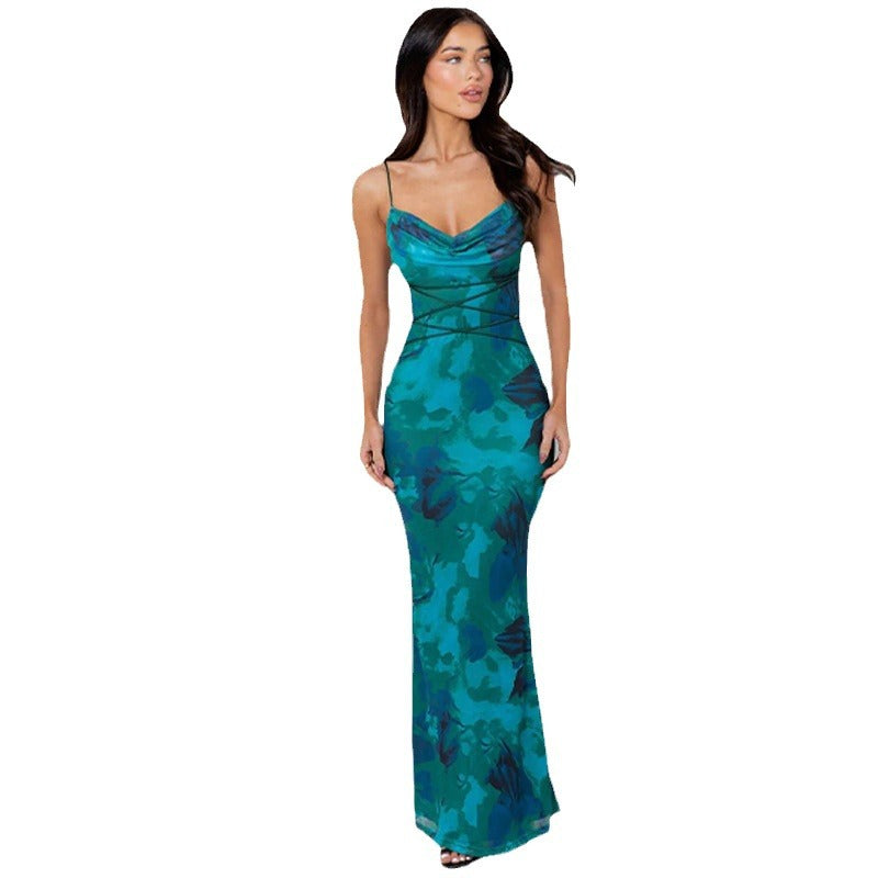 Lune London women’s draped neckline spaghetti strap maxi dress