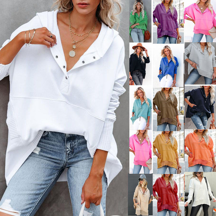 Casual hoodie for women with button placket and kangaroo pocket Lune London