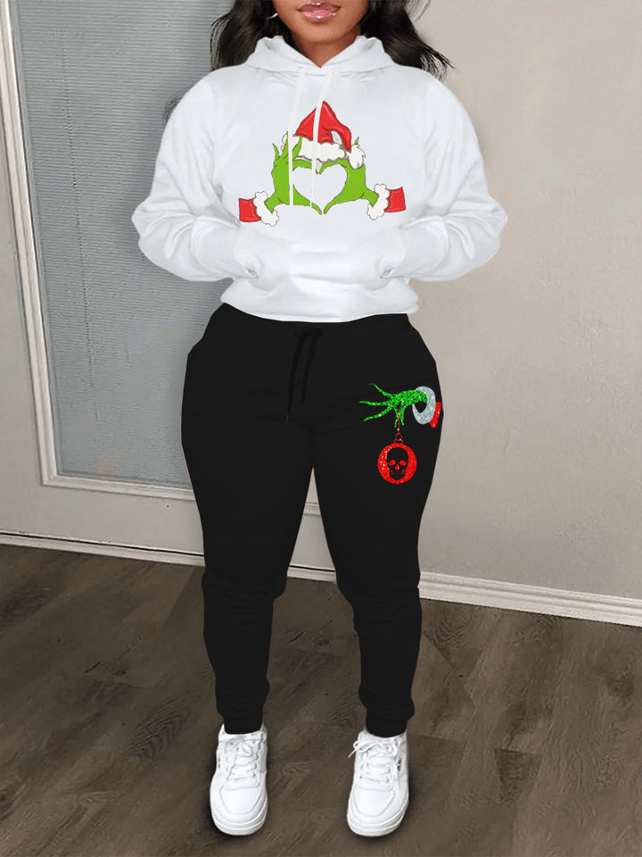 Sweatshirt and jogging pants set for women with creative Christmas pattern and comfortable fit Lune London