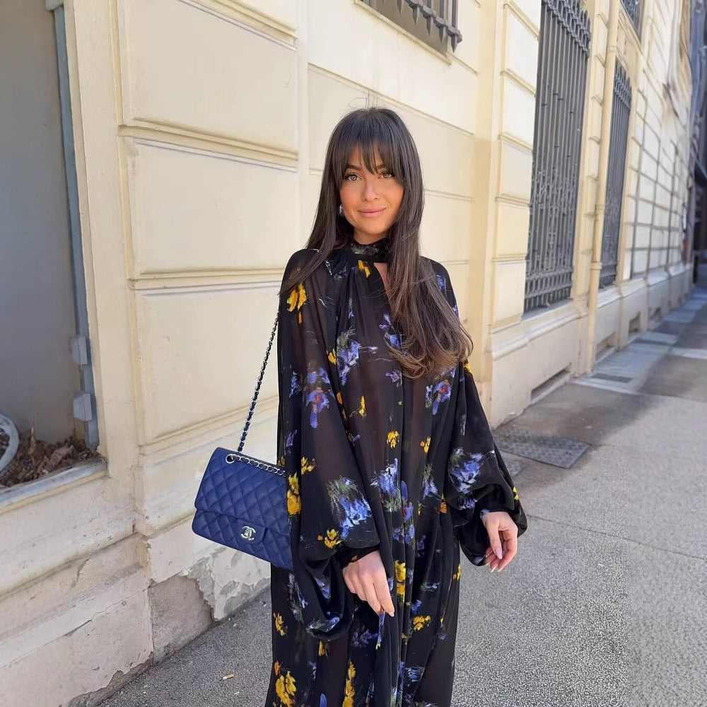 Maxi dress for women with elegant high neck and floral design Lune London