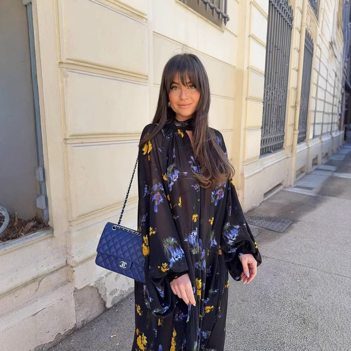 Maxi dress for women with elegant high neck and floral design Lune London