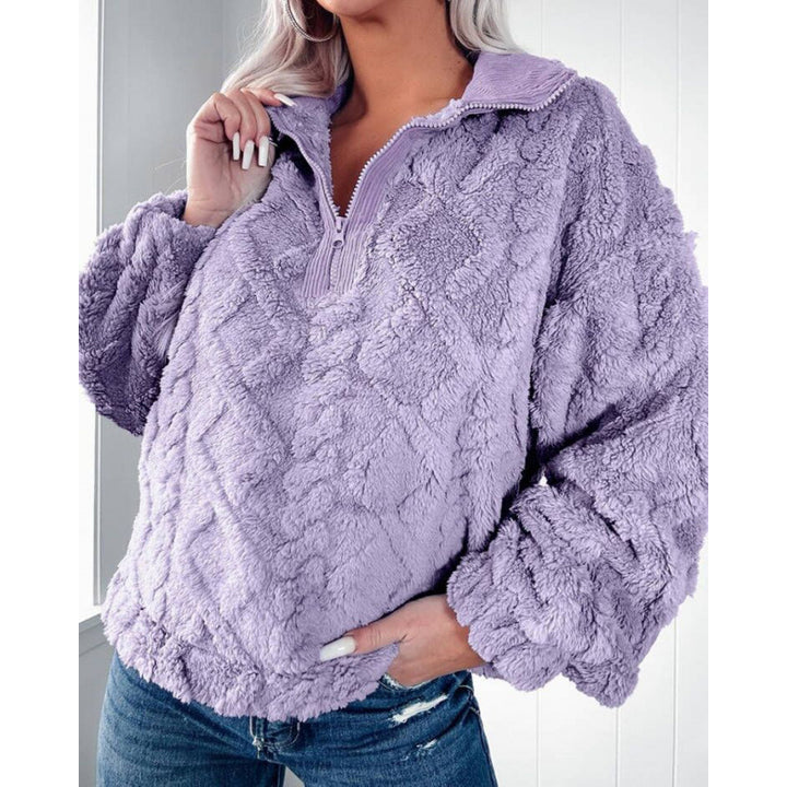 Cozy fleece sweater for women with high collar and half-zip Lune London