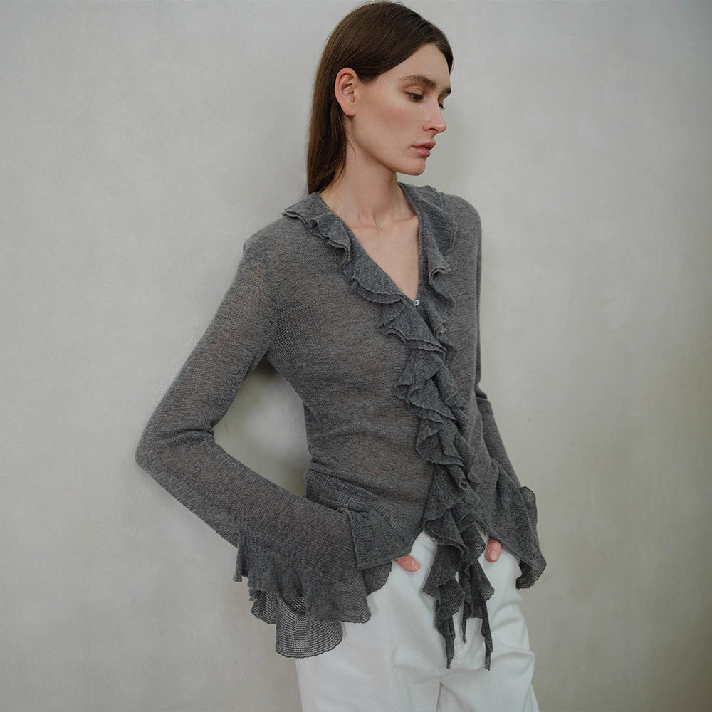 Pull tricoté pour femmes avec décoration en volants Chic & Stil