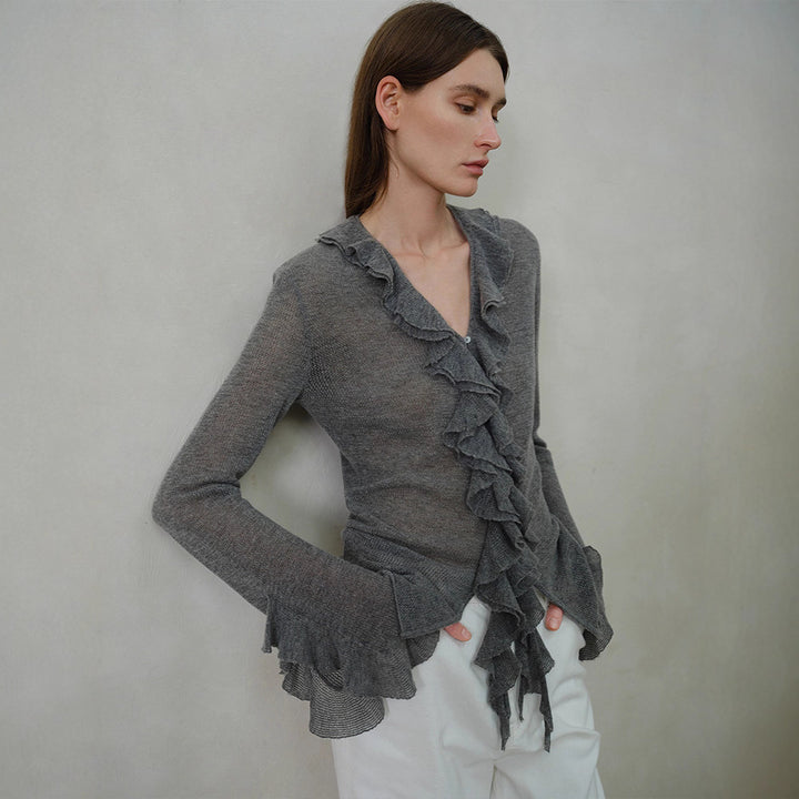 Pull tricoté pour femmes avec décoration en volants Chic & Stil