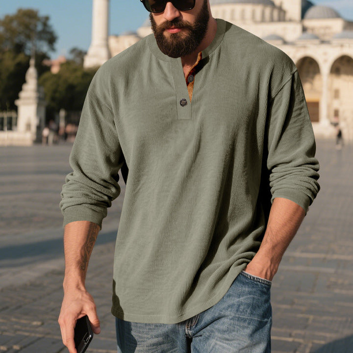 Men's Long Sleeve Henley Shirt with Textured Design Lune London
