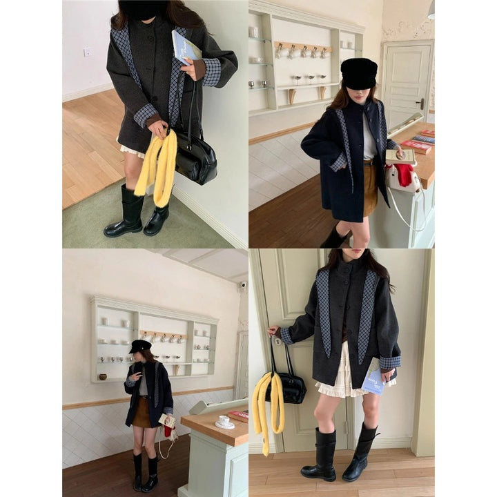 Women's fashionable transitional jacket with checked accents Chic & Stil