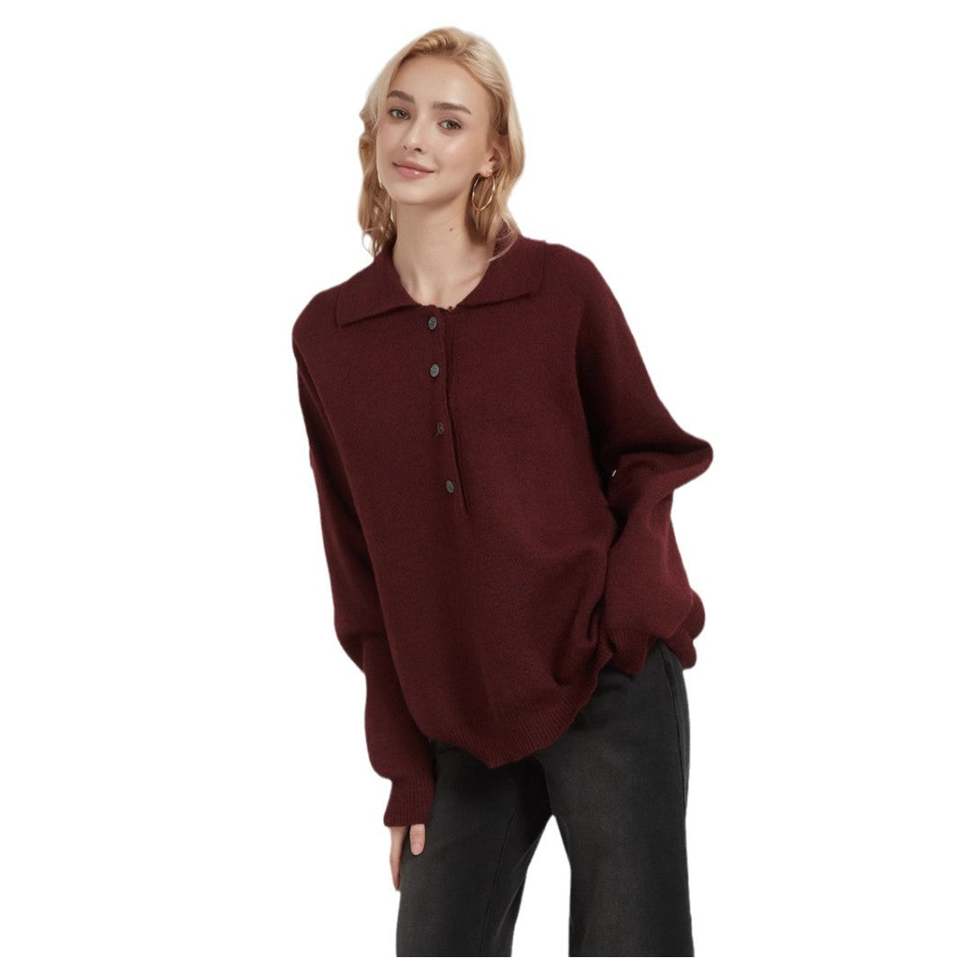 Ladies oversized knit sweater with elegant collar and button details Lune London