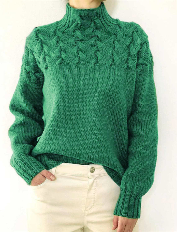 High neck sweater for women with decorative cable knit pattern Lune London