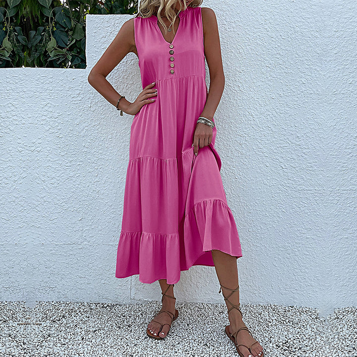 Lune London Women's Sleeveless Maxi Dress with Ruffle Detail
