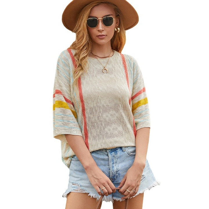 Pull femme décontracté avec motif rayé à la mode et coupe ouverte Lune London