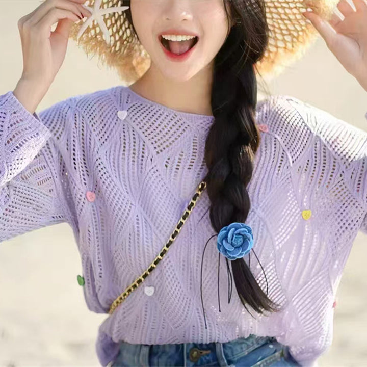 Aerial knit blouse for women with colorful pattern and applications Lune London