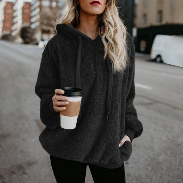 Ladies Oversized Fleece Hoodie with Comfortable Pockets and Drawstring Lune London