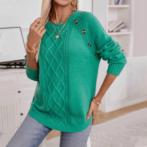 Knitted sweater for women with decorative embossed pattern and button details Lune London