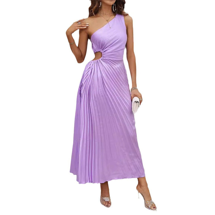 Maxi pleated dress for women with asymmetric strap and elegant cut Chic & Stil