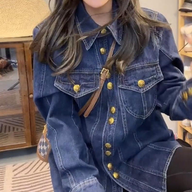 Veste en jean pour femmes avec boutons-pression dorés Chic & Stil