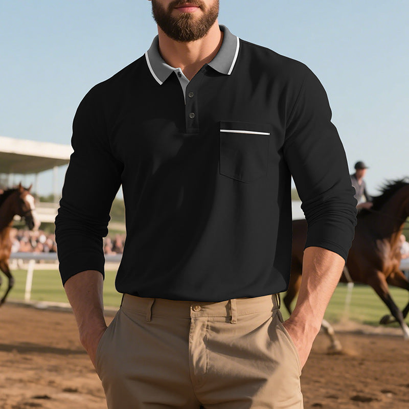 Long sleeve polo shirt for men, fashion, with textured surface and practical chest pocket Lune London