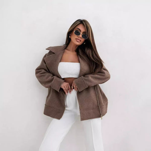 Women's jacket with asymmetrical zip and soft material Lune London