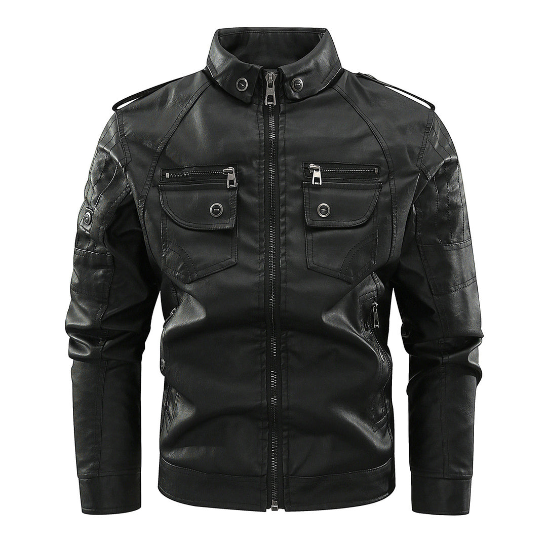 Stylish leather jacket for men with practical pockets and high collar Lune London