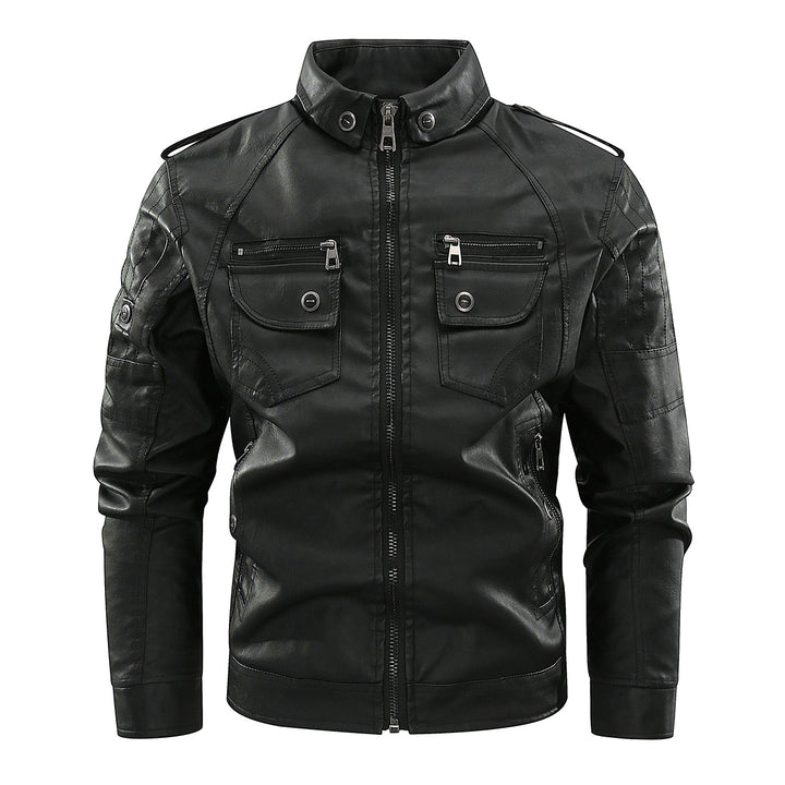 Stylish leather jacket for men with practical pockets and high collar Lune London