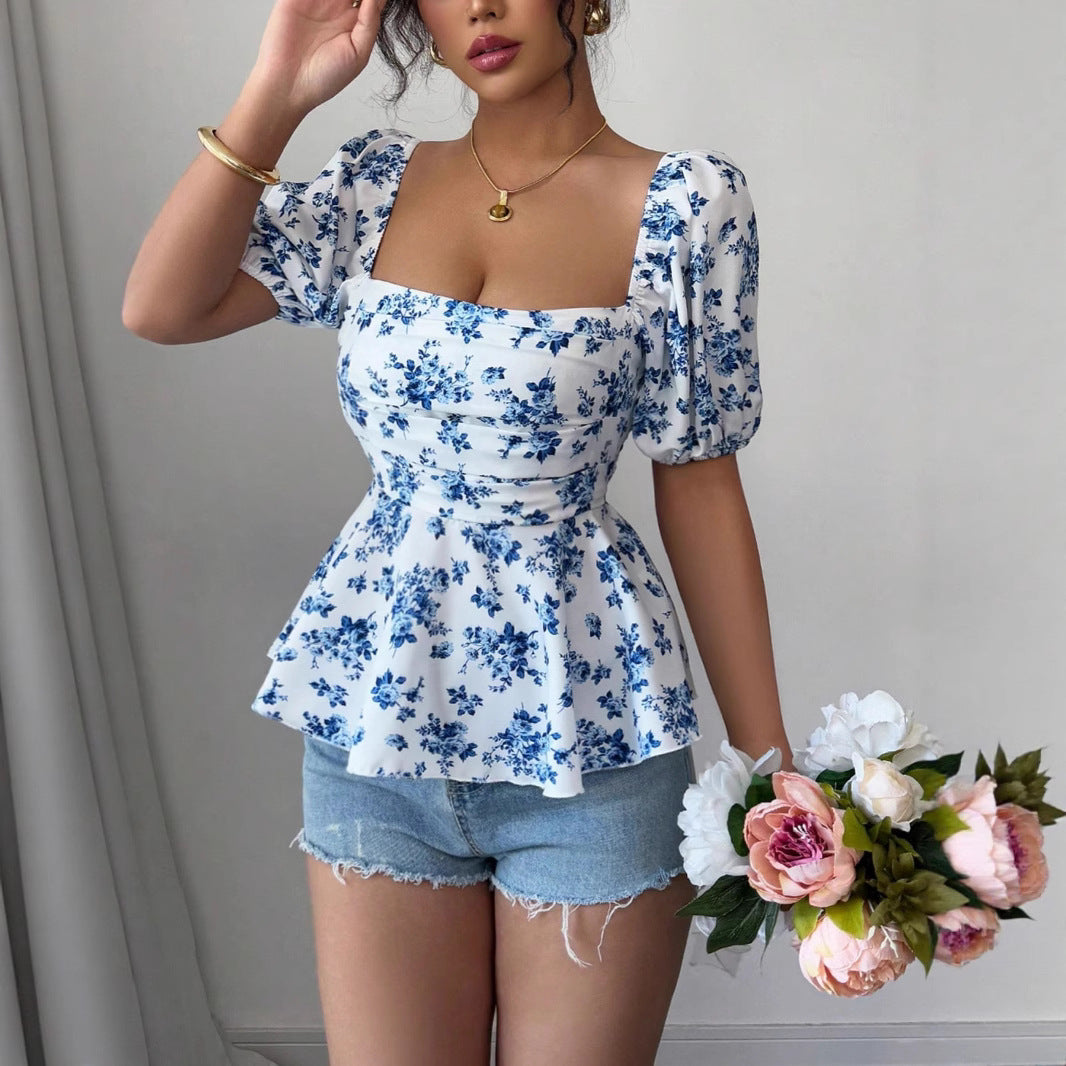 Women’s blouse with ruffle and floral design Lune London