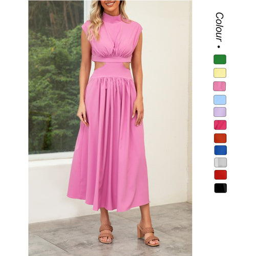 Women's maxi dress with cut-outs and modern stand-up collar Lune London
