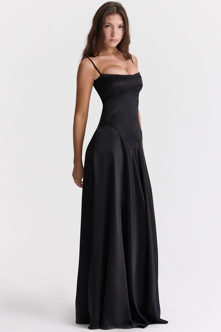 Lune London | Evening Dress Satin Shine Spaghetti Straps Backless Slim Fit Elegant Dress