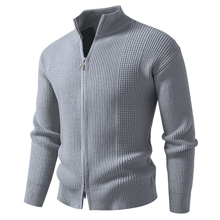 Men's knit jacket with high collar and innovative zipper Lune London