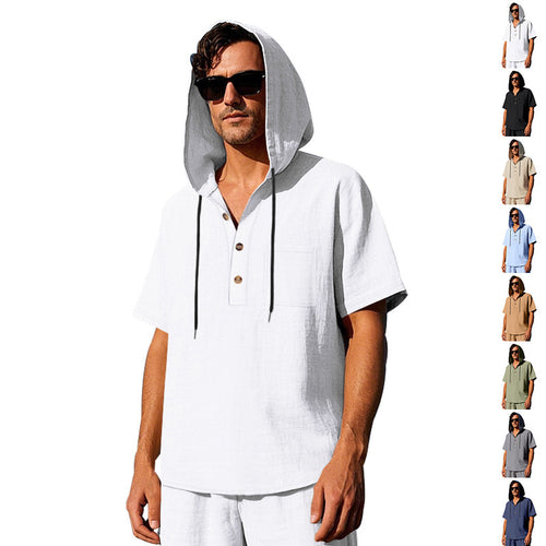 Men's casual hoodie with button placket and chest pocket Lune London