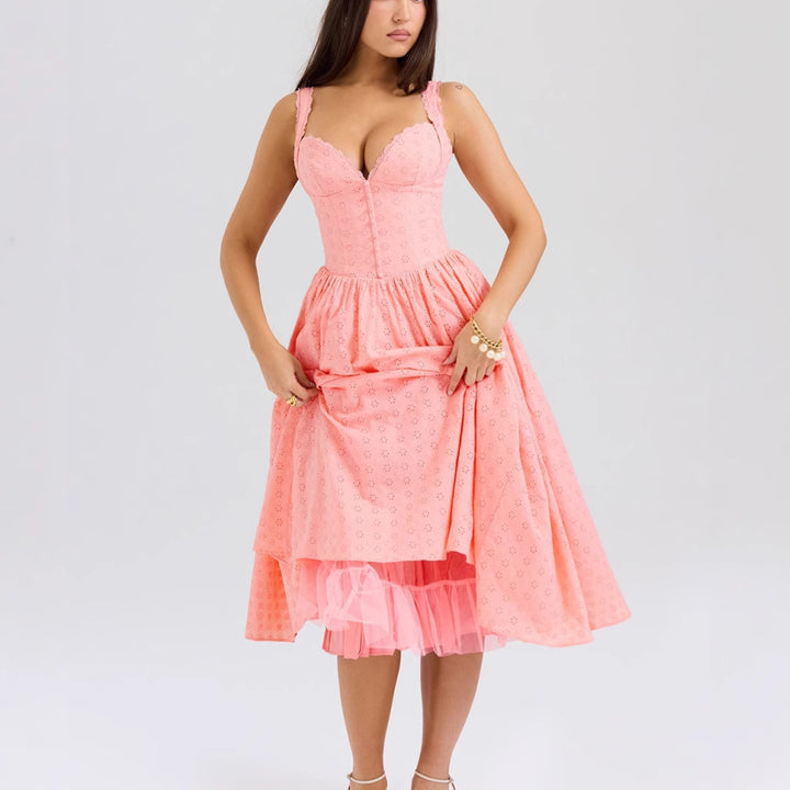 Women's A-line dress with peplum and lace appliqués Lune London