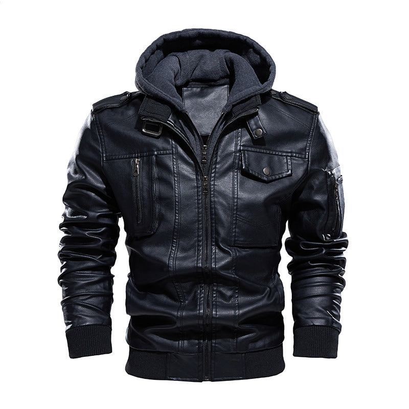 Elegant and comfortable leather jacket for men with removable hood Lune London