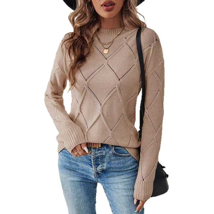 Ladies Fine Knit Sweater with Openwork Geometric Pattern Lune London